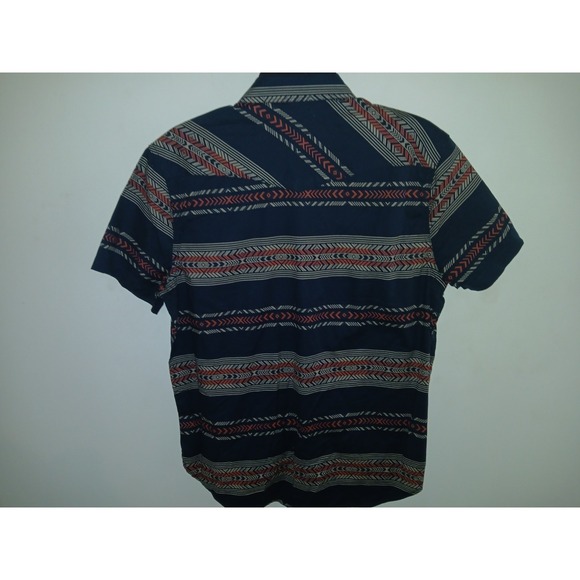 Lucky Brand Men's Navy Beige Orange Aztec Print Pearl Snap Stretch Shirt Medium - Picture 3 of 10